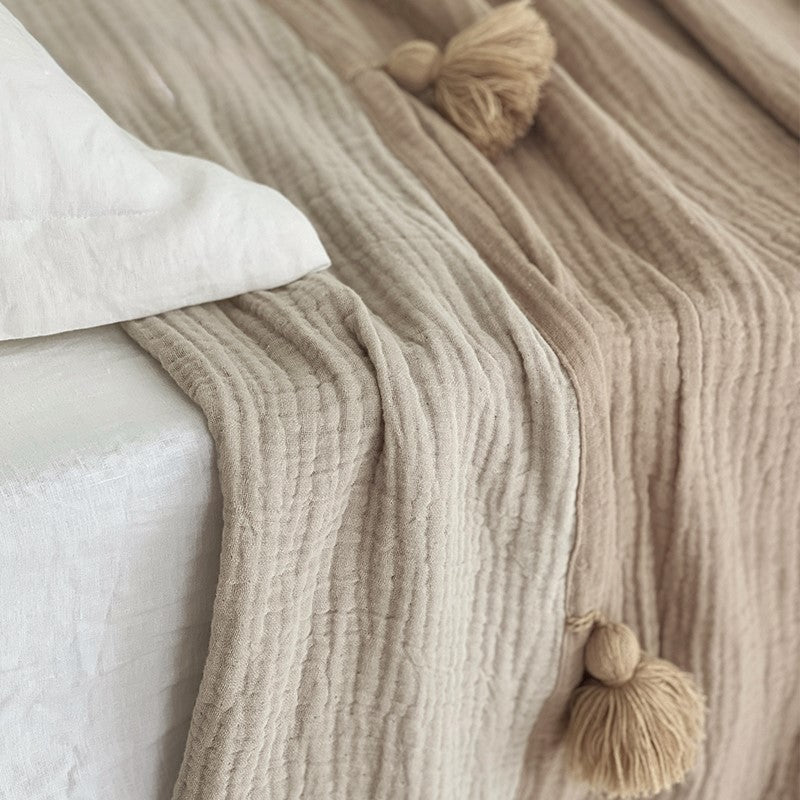 POMPOM - Plaid 100% coton, 145x160 cm