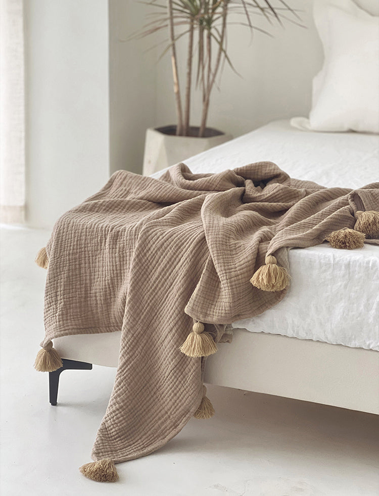 POMPOM - Plaid 100% coton, 145x160 cm