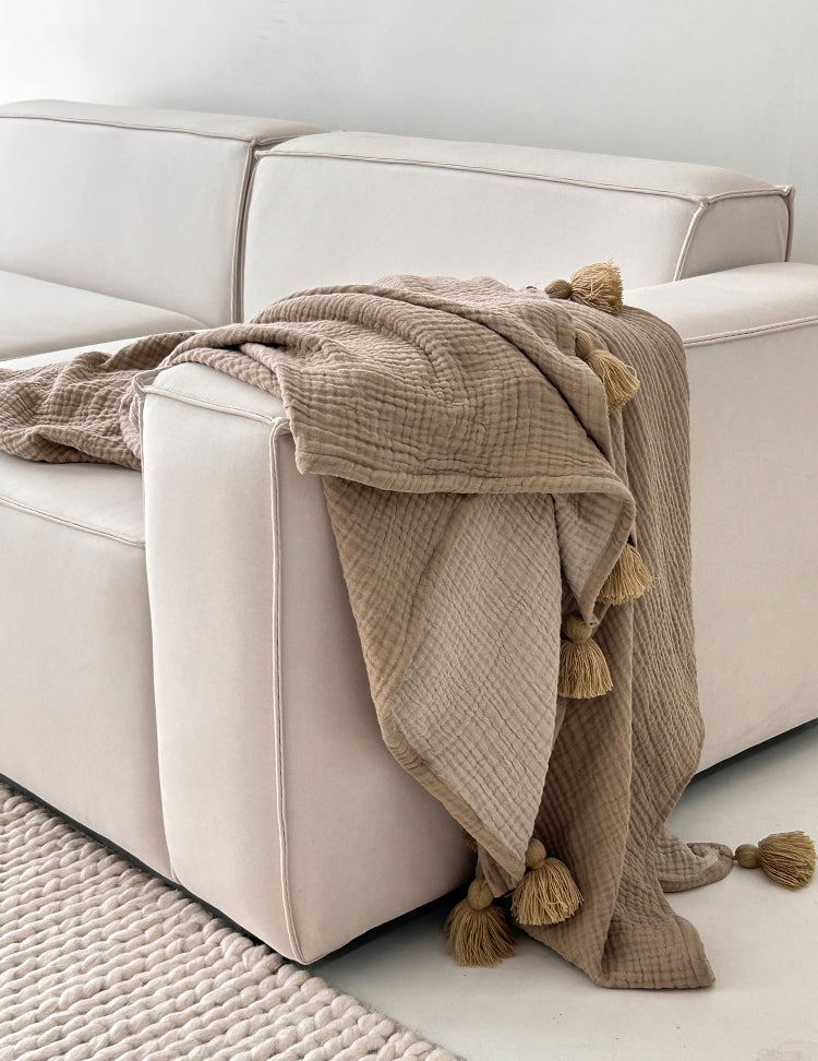 POMPOM - Plaid 100% coton, 145x160 cm