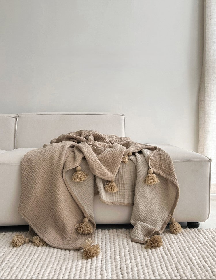 POMPOM - Plaid 100% coton, 145x160 cm