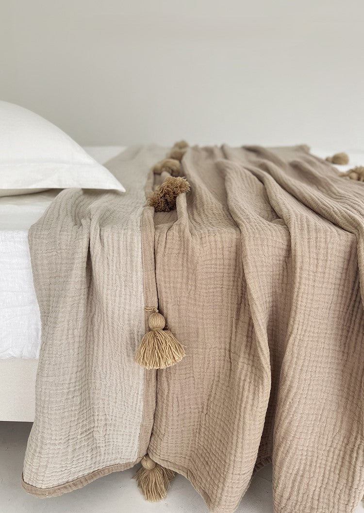 POMPOM - Plaid 100% coton, 145x160 cm