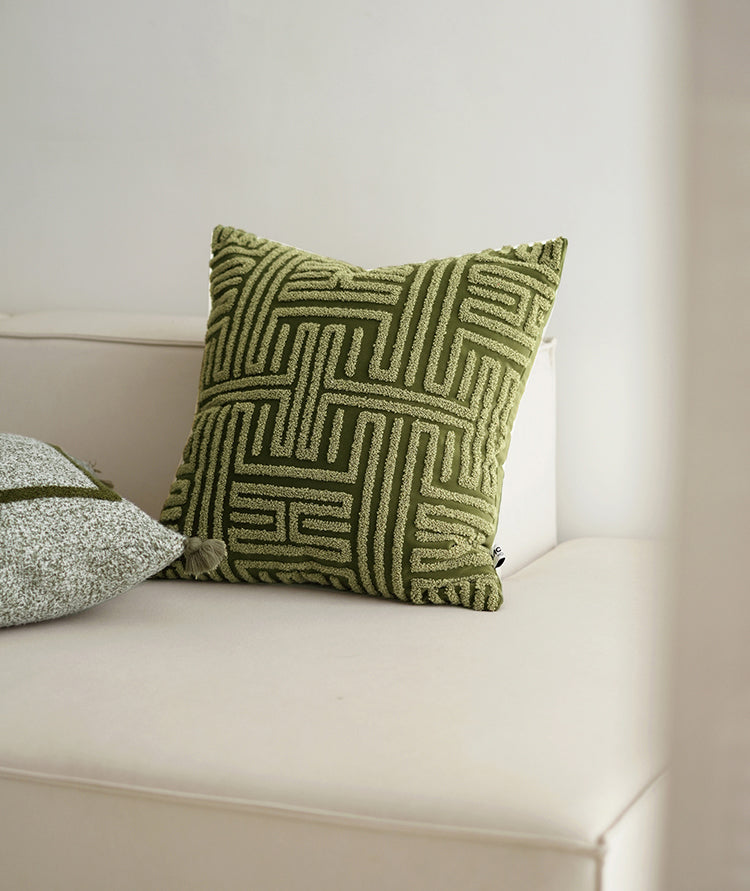 NOA - Jacquard kussenhoes met borduurwerk, 50x50 cm